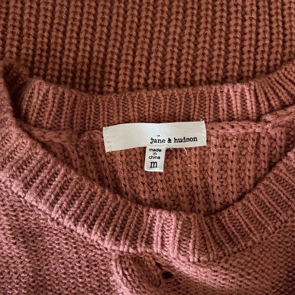 June & Hudson WOMENS Magenta Long Sleeve Round Neck Cable Knit Sweater Medium - Picture 6 of 8